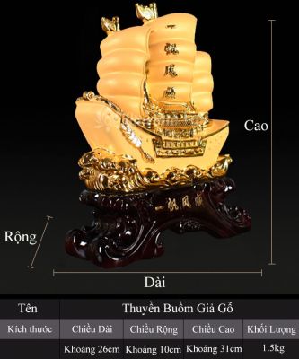 Thuyền Buồm Phong Thủy Vàng Đế Gỗ